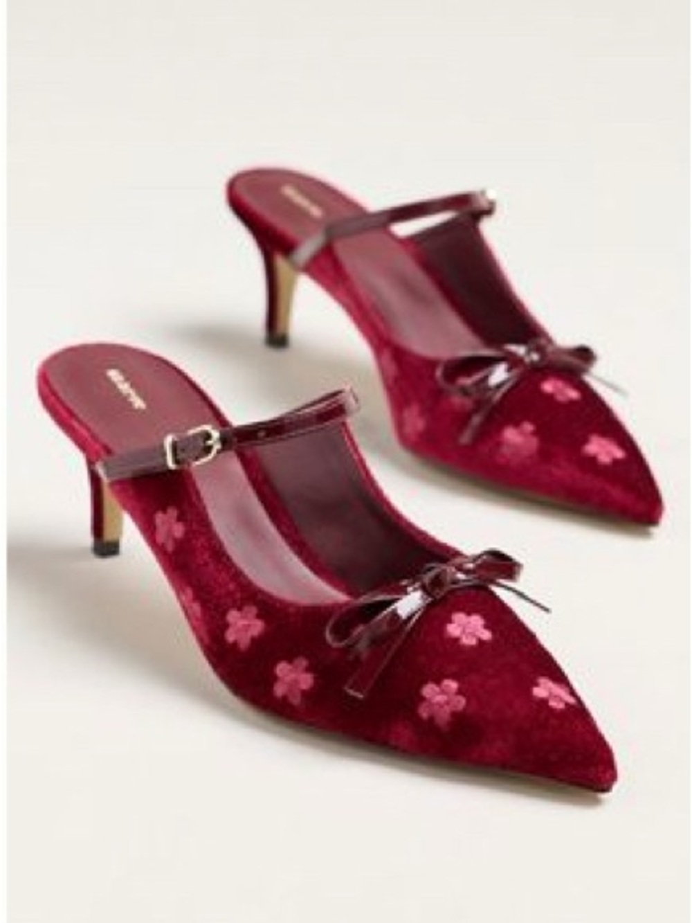 Maeve Anthropologie Wine Velvet Bow Kitten Heel Mules Sz 7 NIB
